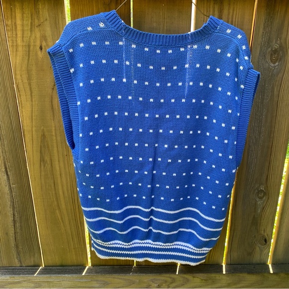 Vintage The Villager blue white knit cardigan sweater vest stripe M as is - Picture 8 of 16